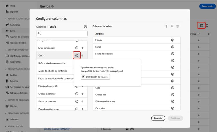 Interfaz de distribución de valores para envíos