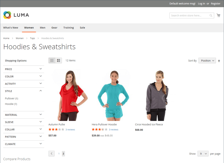 Navegación por niveles por categoría y precio