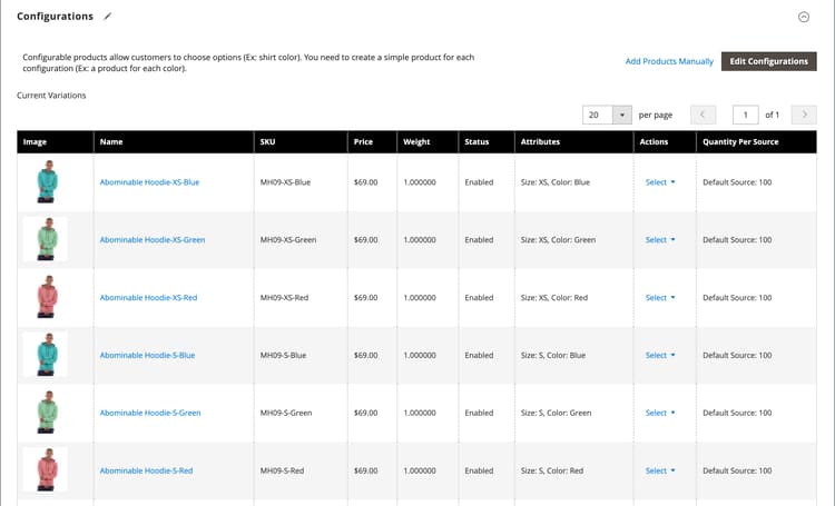 Configuraciones de productos