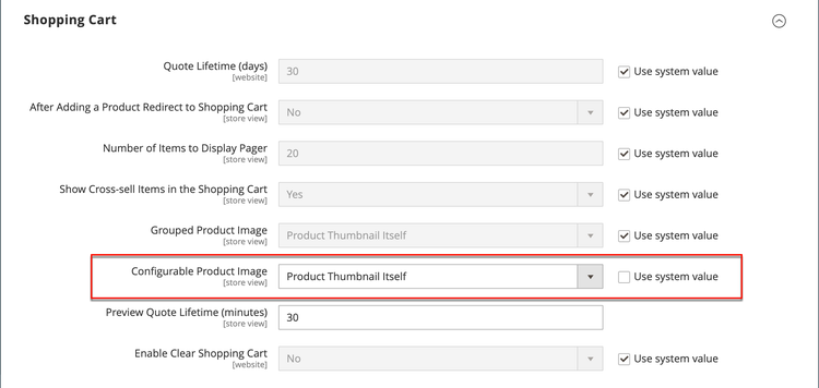 Carro de compras: imagen de producto configurable