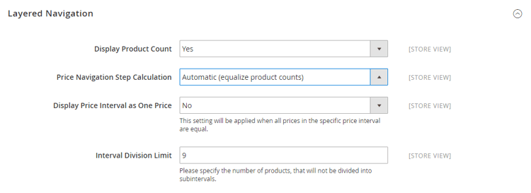 Navegación por capas - Automática (igualar recuentos de productos)