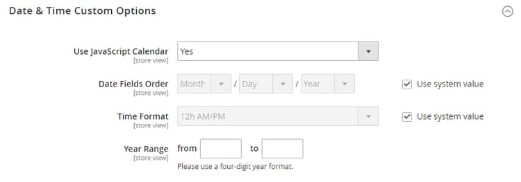 Opciones personalizadas de fecha y hora