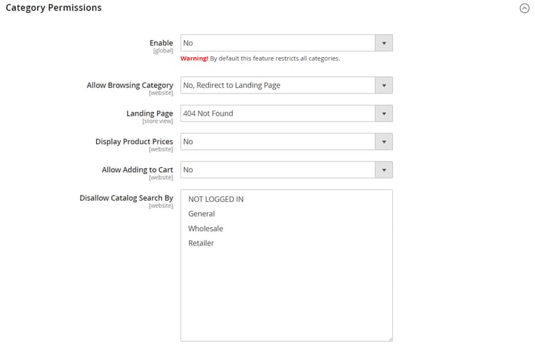 Permisos de categoría