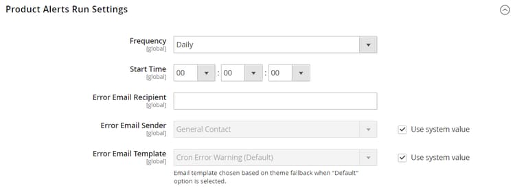 Configuración de ejecución de alertas de producto