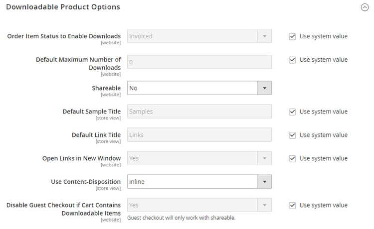 Opciones de producto descargables