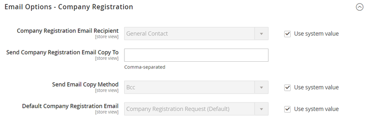 Opciones de correo electrónico - Registro de empresa