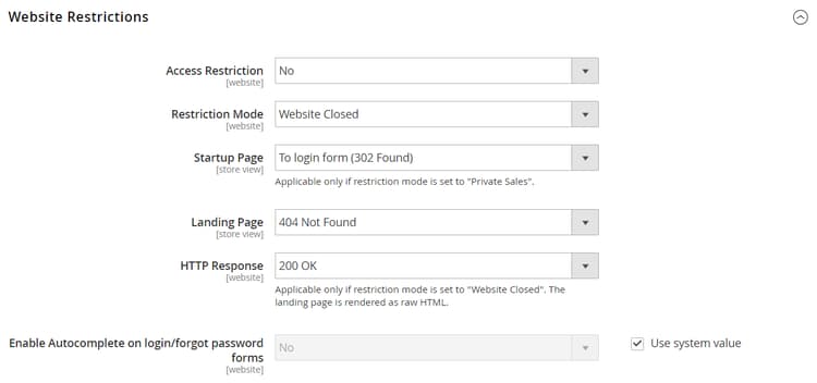 General > Restricciones de sitio web