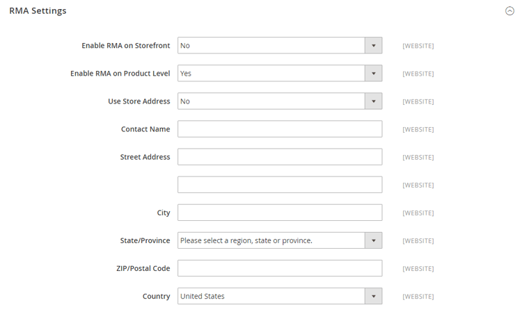 Configuración de RMA