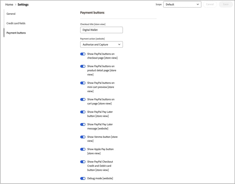 Configuración de botones de pago de PayPal