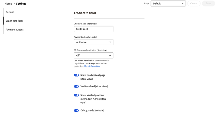 Configuración del campo de la tarjeta de crédito