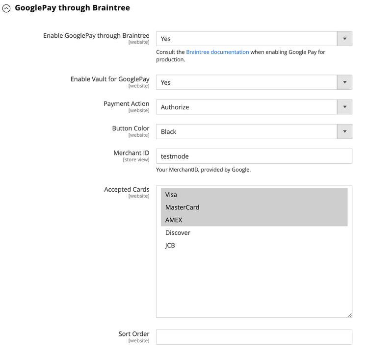 GooglePay mediante Braintree