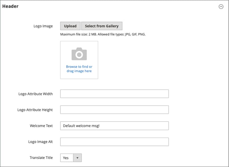 Configuración del encabezado