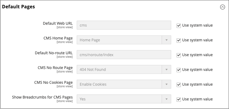 Configuración de páginas web predeterminadas