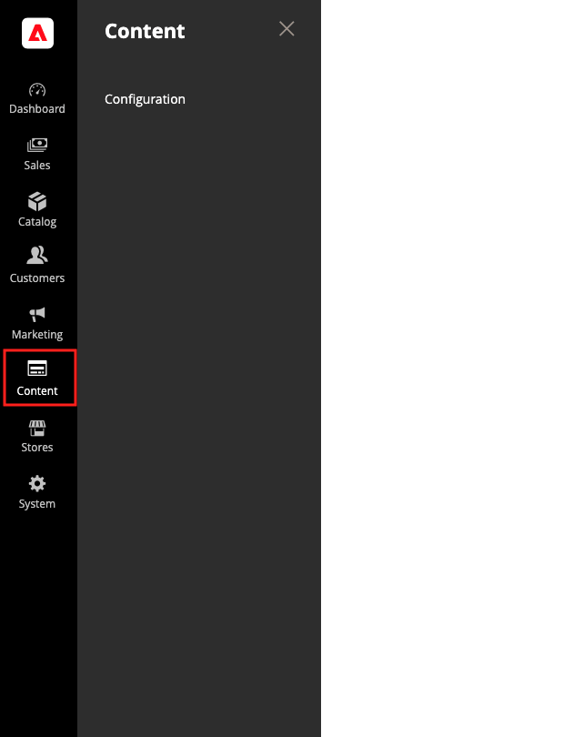 Se muestra el menú Content en Admin