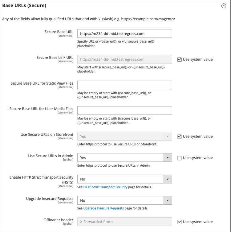 Configuración general - URL de base web (seguras)
