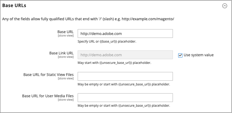 Configuración general - URL de base web