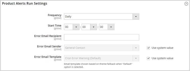 Configuración de ejecución de alerta de producto