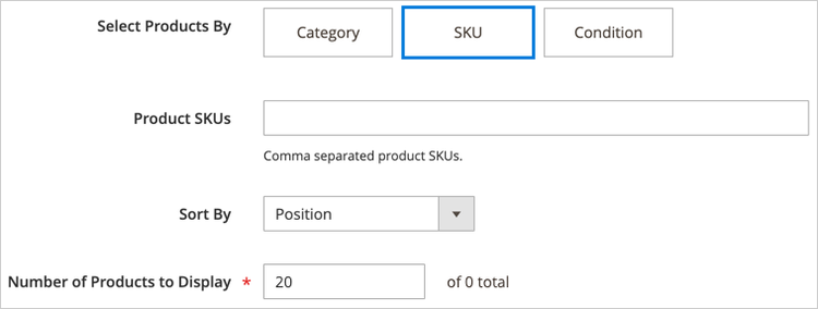 Selección de productos por SKU