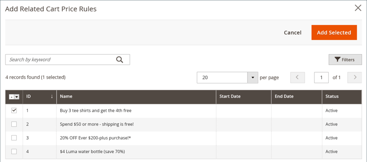 Agregando una regla de precio del carro de compras relacionada