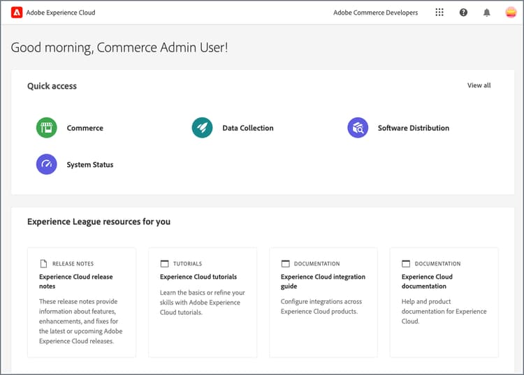 Acceder a Commerce desde la página de inicio del Experience Cloud