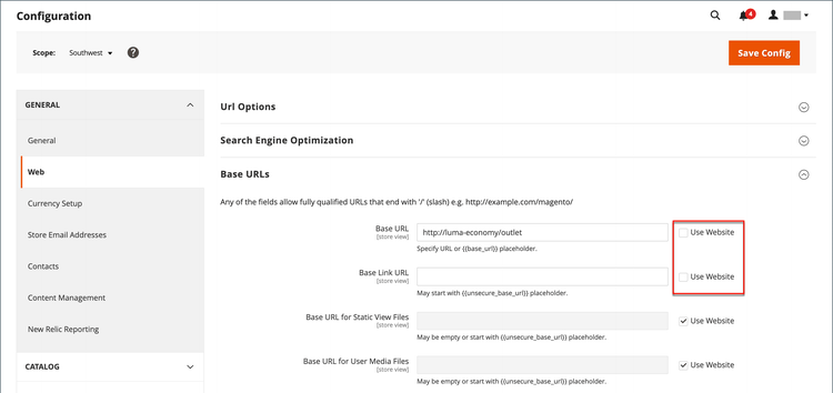 Configuración general - URL de base web