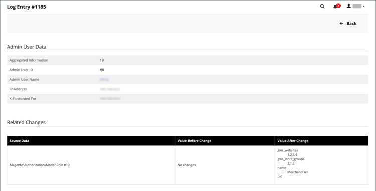 Detalles de la entrada del registro de acciones