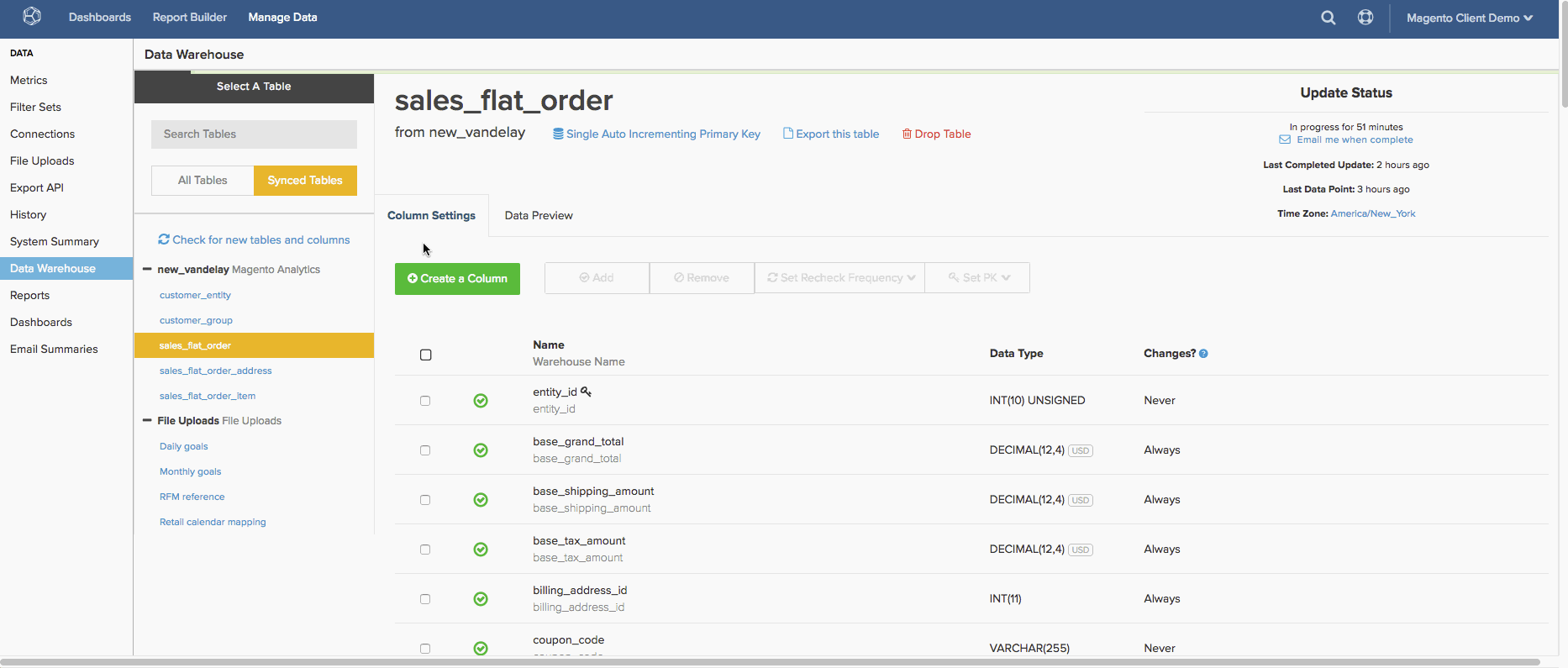 Demostración animada de la configuración de métodos de replicación para tablas de base de datos