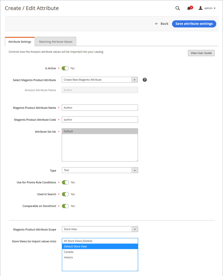 crear configuración de atributos