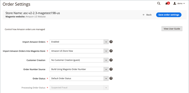 Configuración de pedidos