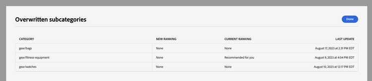 Detalles de cambios de clasificación