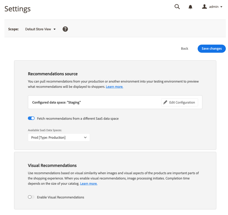 configuración de recomendaciones de productos