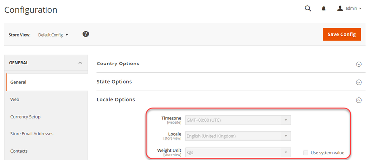 Opciones de configuración no editables en el administrador