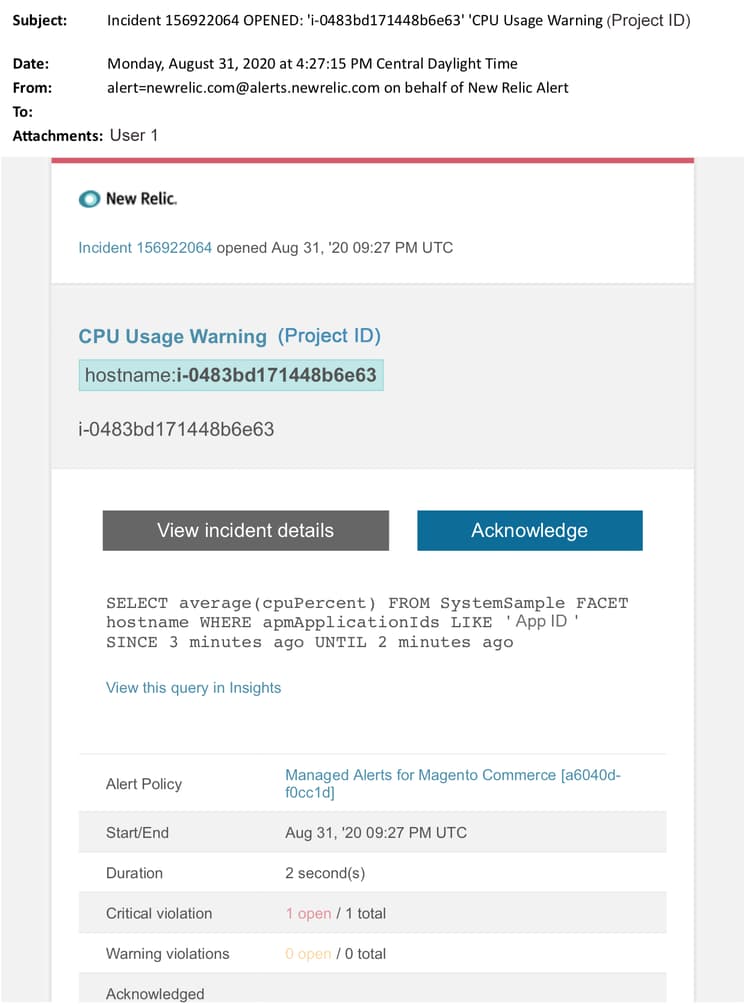 Alerta de advertencia de CPU