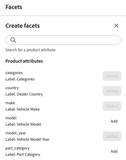 Crear y administrar facetas | Adobe Commerce