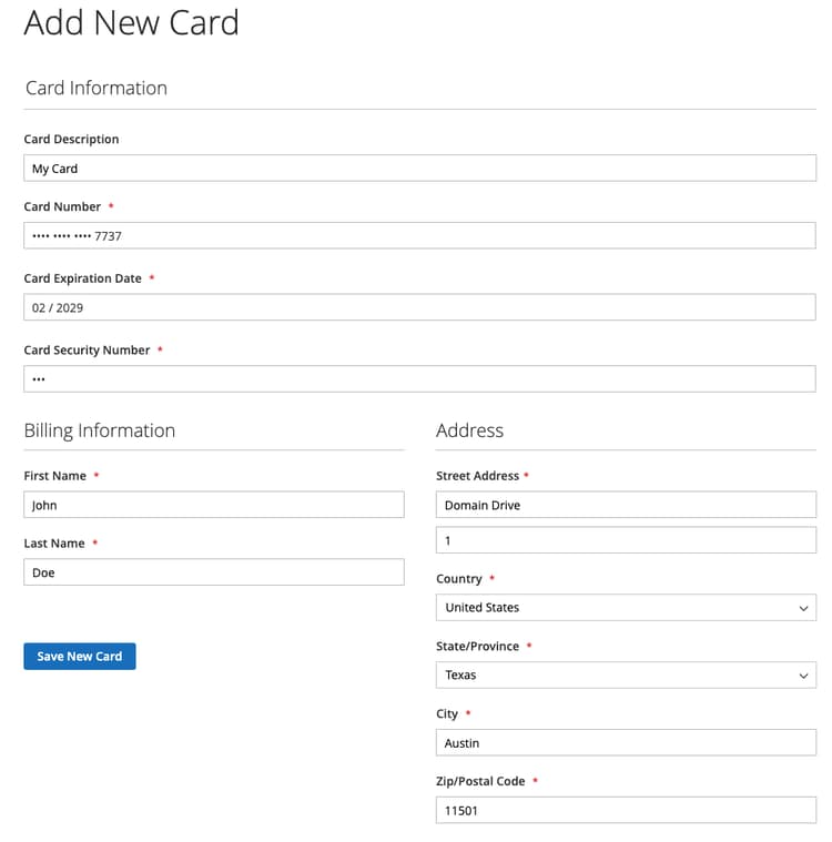 Agregar tarjeta nueva