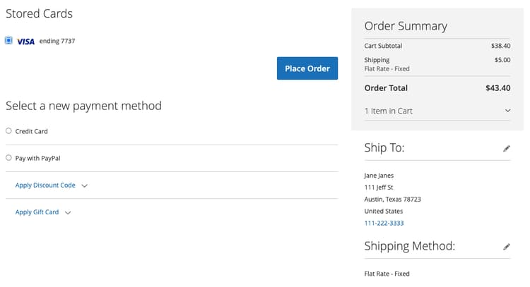 Usar credenciales almacenadas para una compra futura