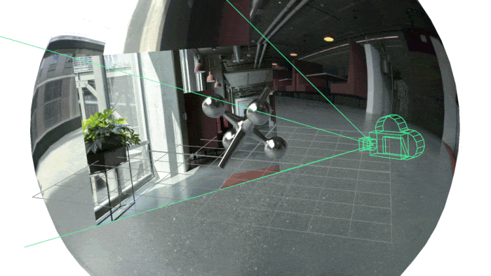Función Hacer coincidir con la imagen en Adobe Dimension analiza la imagen de fondo y estima la distancia focal y la posición de la cámara que se utilizó para capturarla