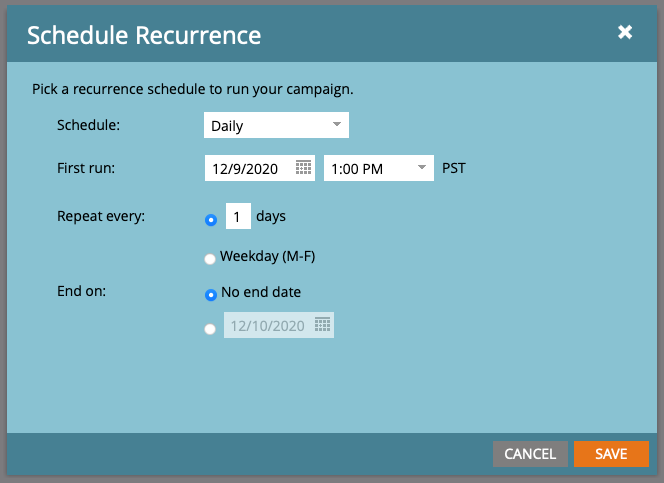 Configuración de programación