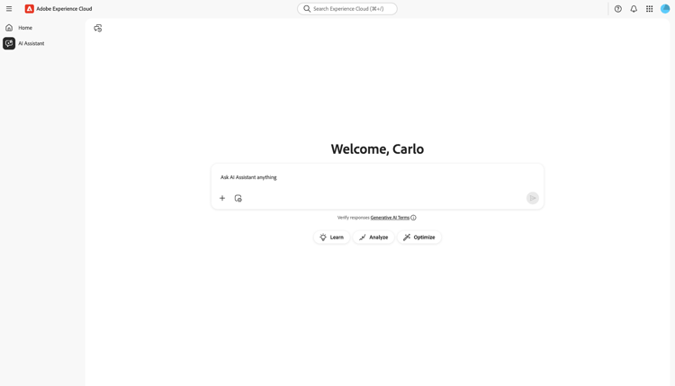 Interfaz de inicio del Asistente de IA en pantalla completa.