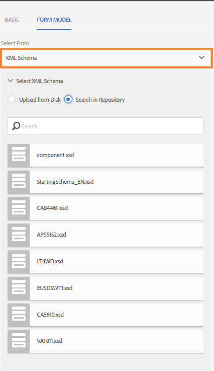 Crear un fragmento de formulario adaptable basado en un esquema XML como modelo