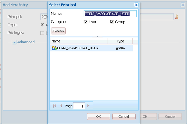 Seleccione el principal PERM_WORKSPACE_USER como parte de los pasos genéricos para personalizar HTML Workspace