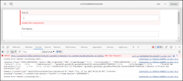 añadir un controlador de error personalizado en un formulario para controlar las respuestas de error