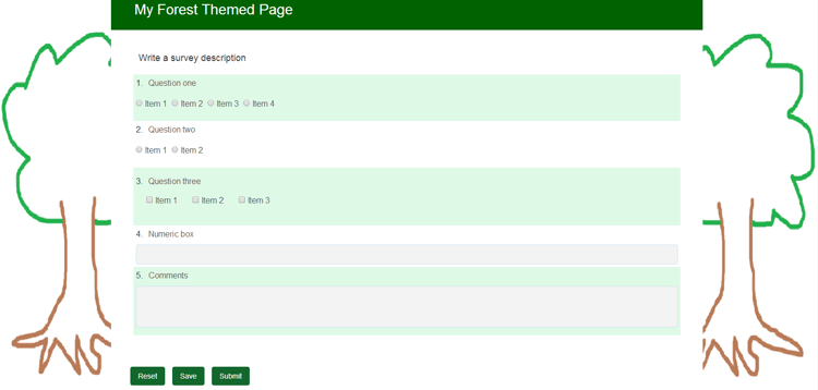 Captura de pantalla del formulario adaptable con la temática Forest