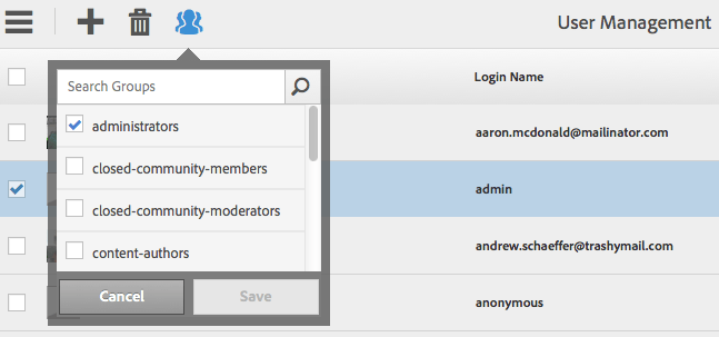Selector de grupos