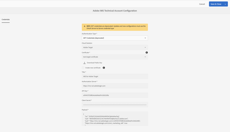 Propiedades de configuración: solo lectura