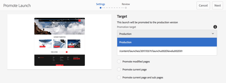 Configuración para promocionar un lanzamiento