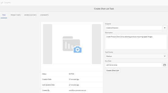 Detalles de la tarea de la lista de tomas