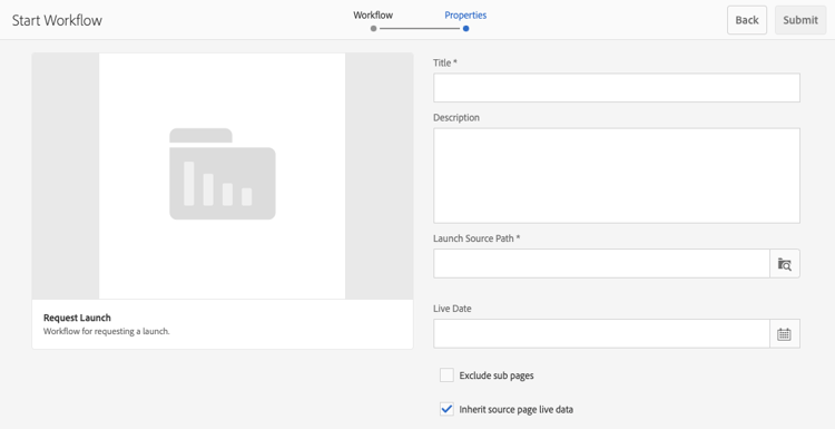 Solicitar flujo de trabajo para el inicio