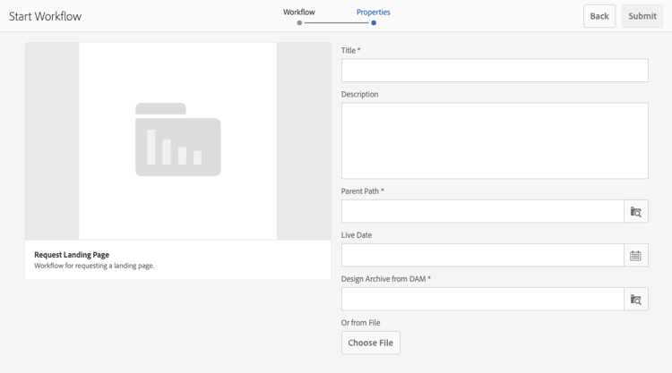 Solicitar flujo de trabajo de página de aterrizaje