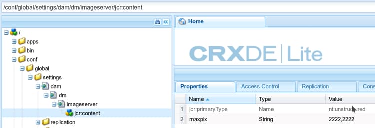 Configuración del servidor de imágenes en CRXDE Lite